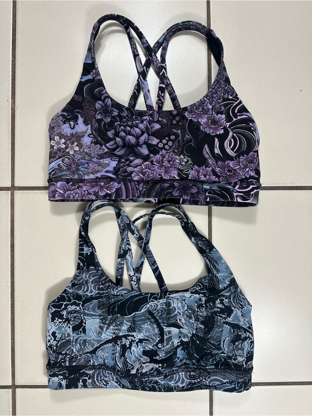 Lot of 2 Lululemon Women’s Energy Bra Floral Colorful Strappy Size 6 Gym Workout